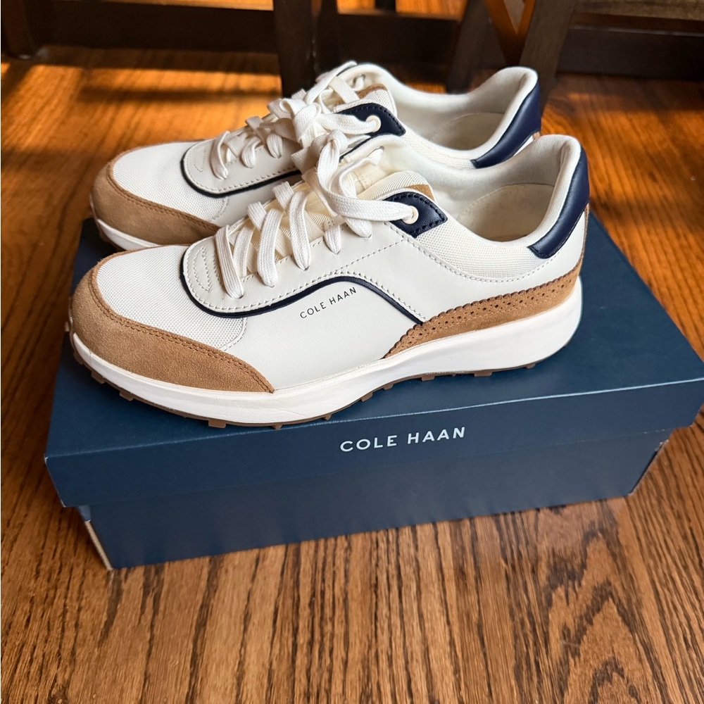 Cole Haan Women’s Cream and Brown Sneakers “GC HALLET RUNNER”